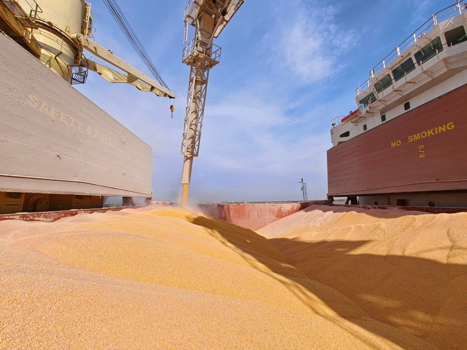 Grains loading on ship - image