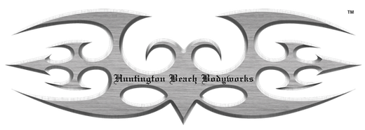 Logo for Huntington Beach Bodyworks: stylized gray design with text in the center.