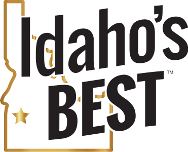 The logo for idaho 's best is black and gold
