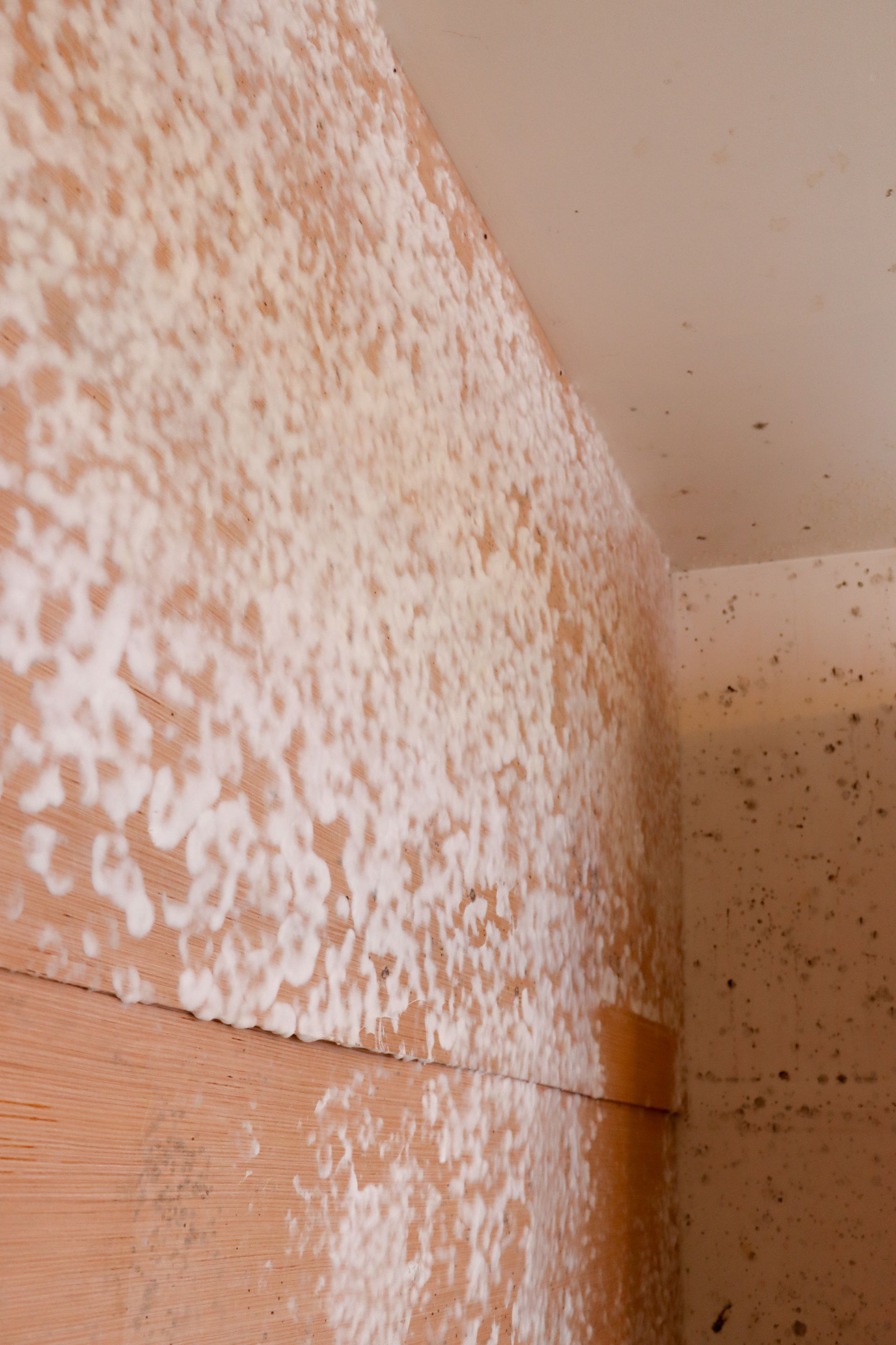 A close up of a wall with white spots on it.