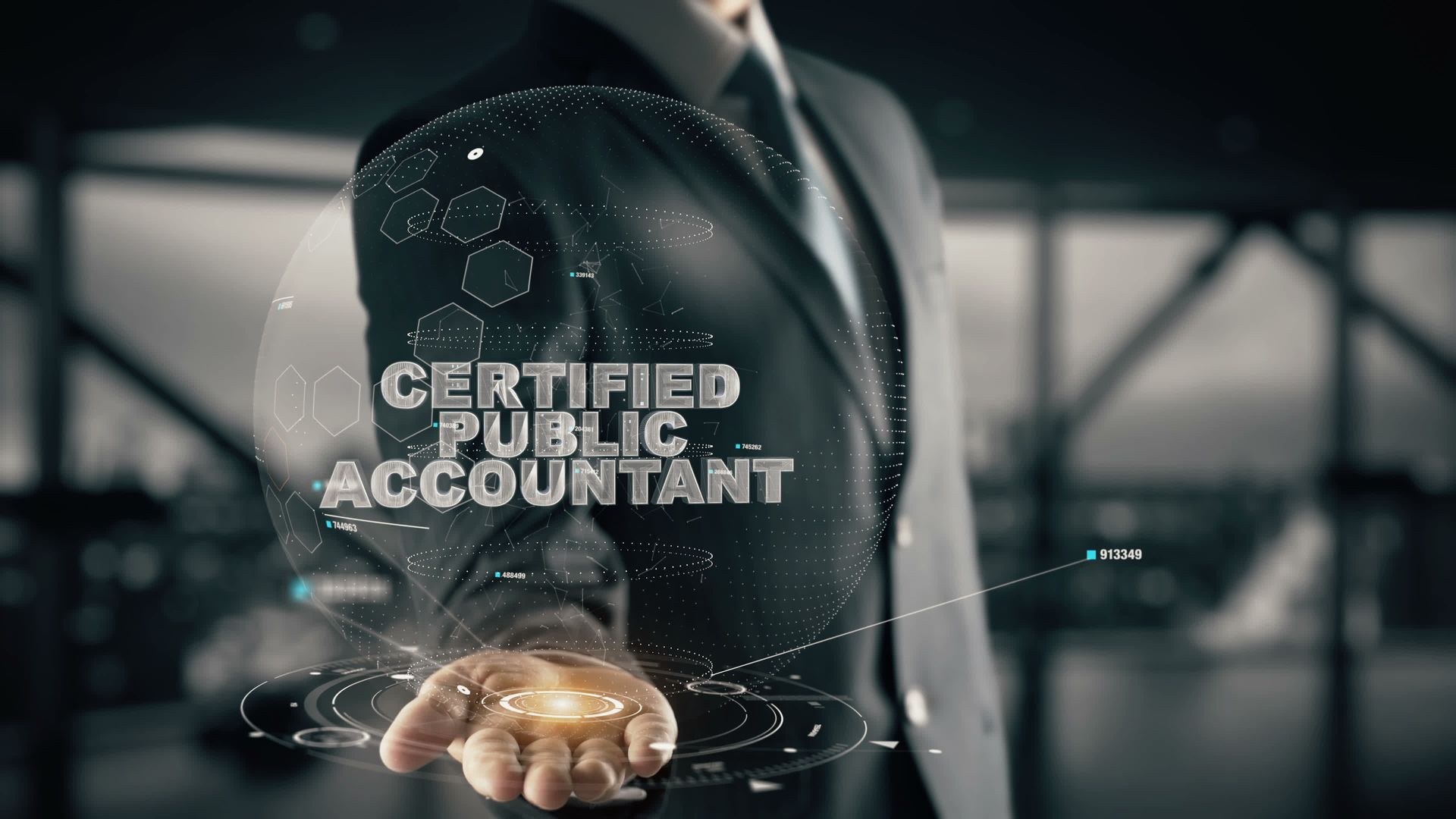 Certified Public Accountant with hologram businessman concept.