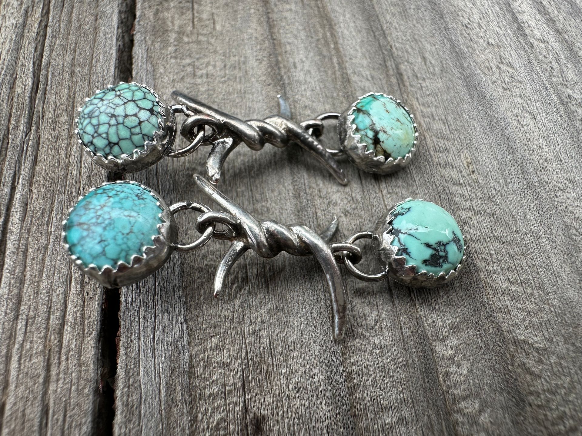 Hubei Turquoise Sterling Silver Barb Wire Stud Dangling Earrings