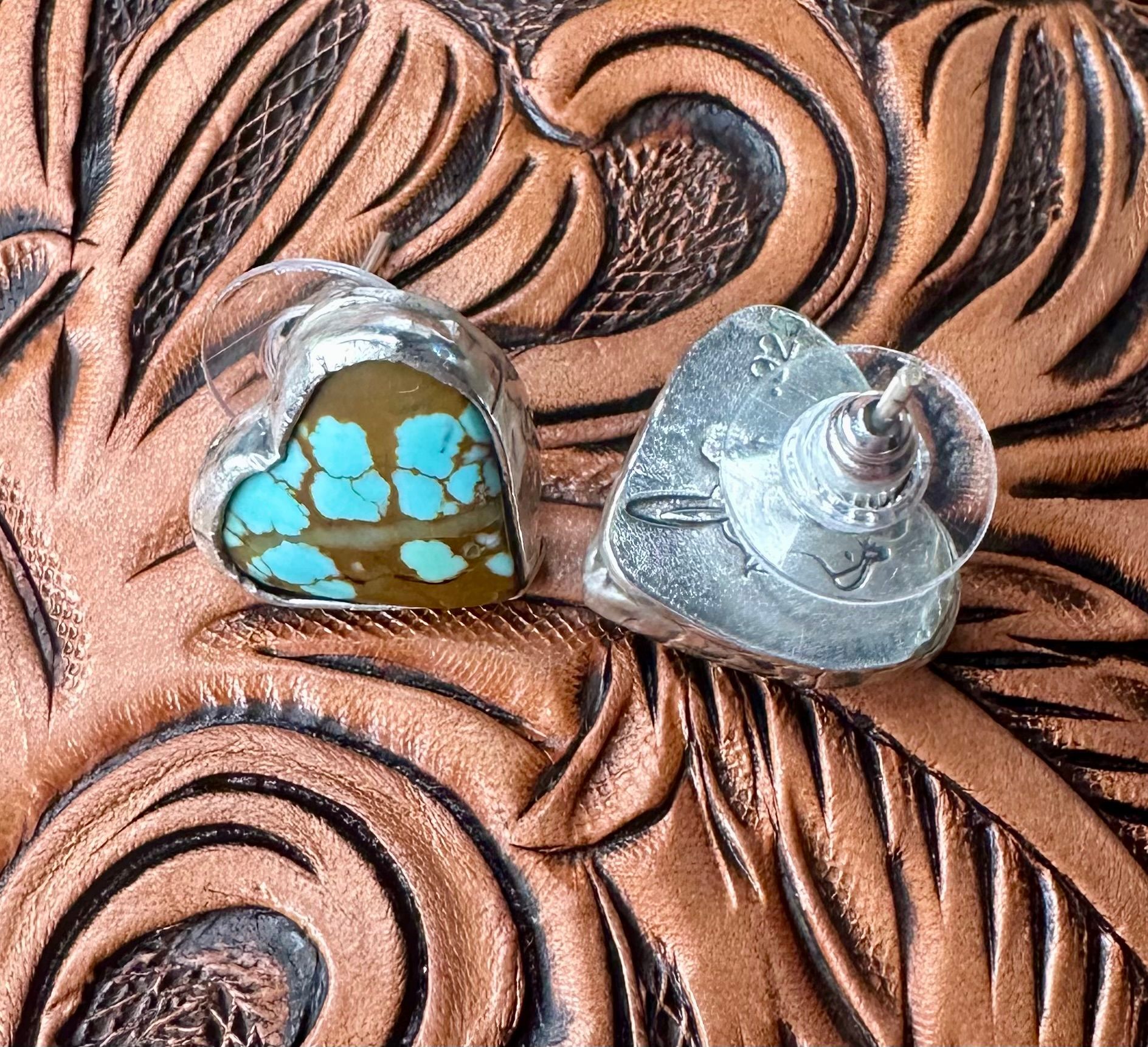 American Turquoise Sterling Silver Heart Shaped Stud Earrings