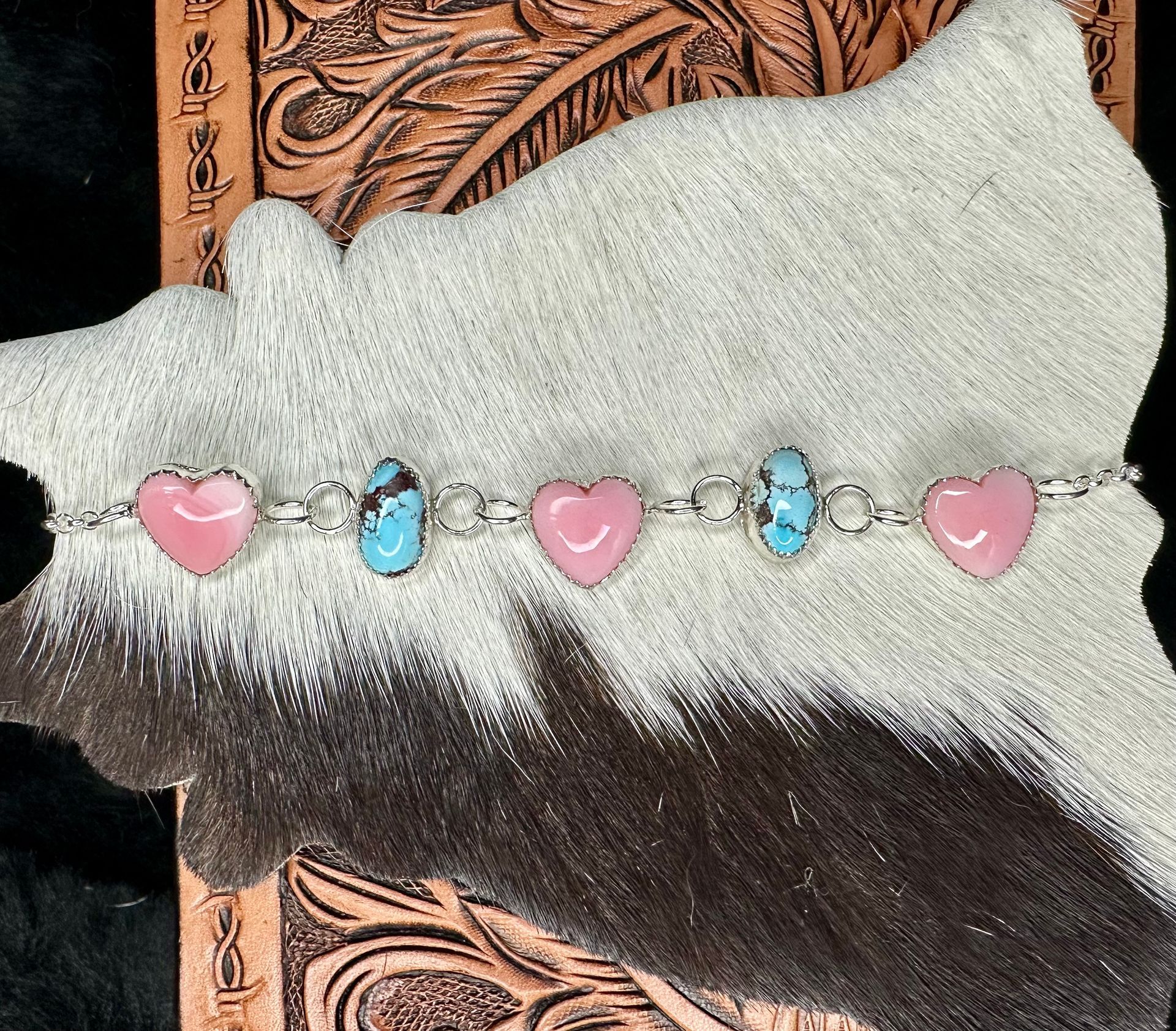Golden Hills Turquoise and Pink Conch Sterling Silver Bracelet