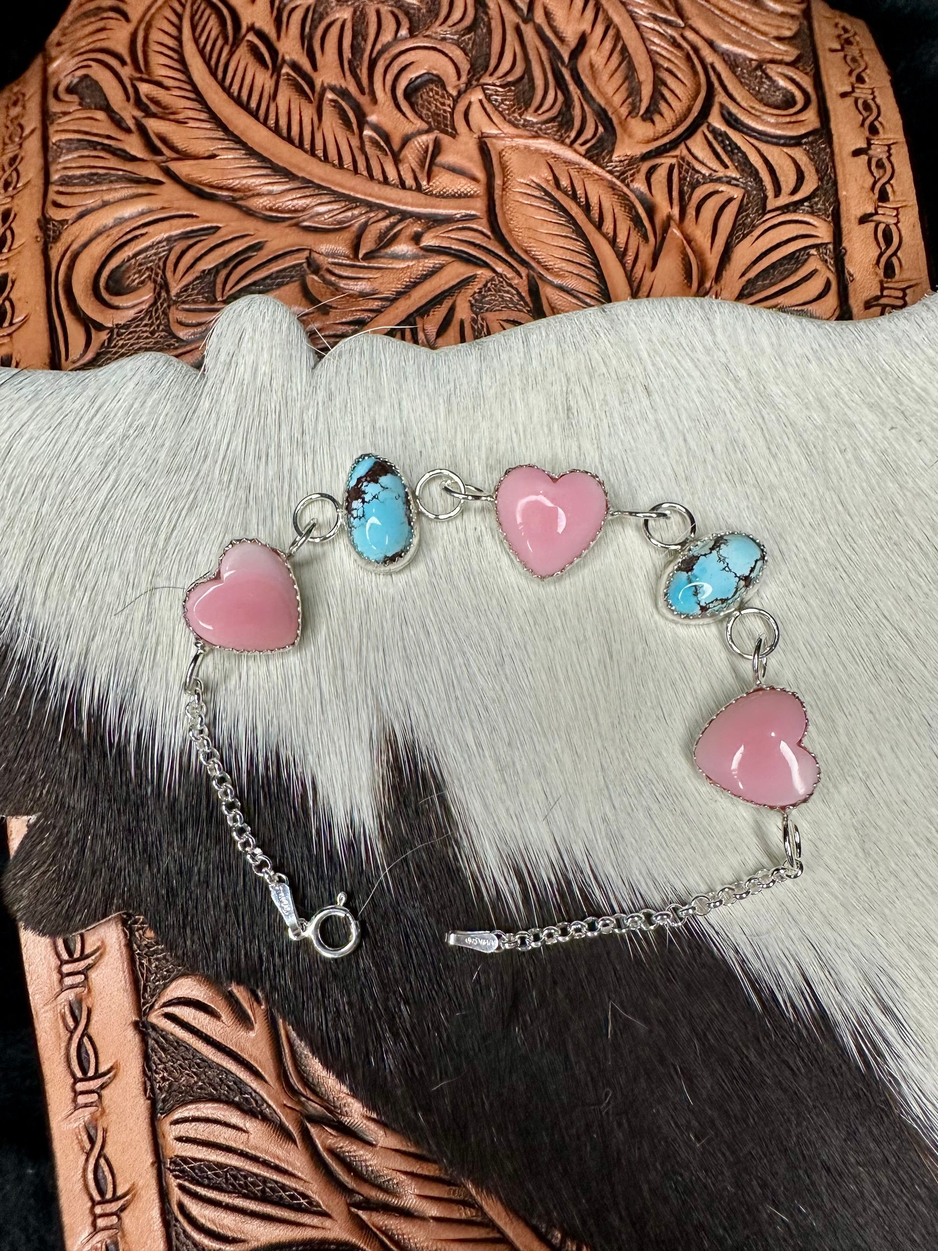 Golden Hills Turquoise and Pink Conch Sterling Silver Bracelet
