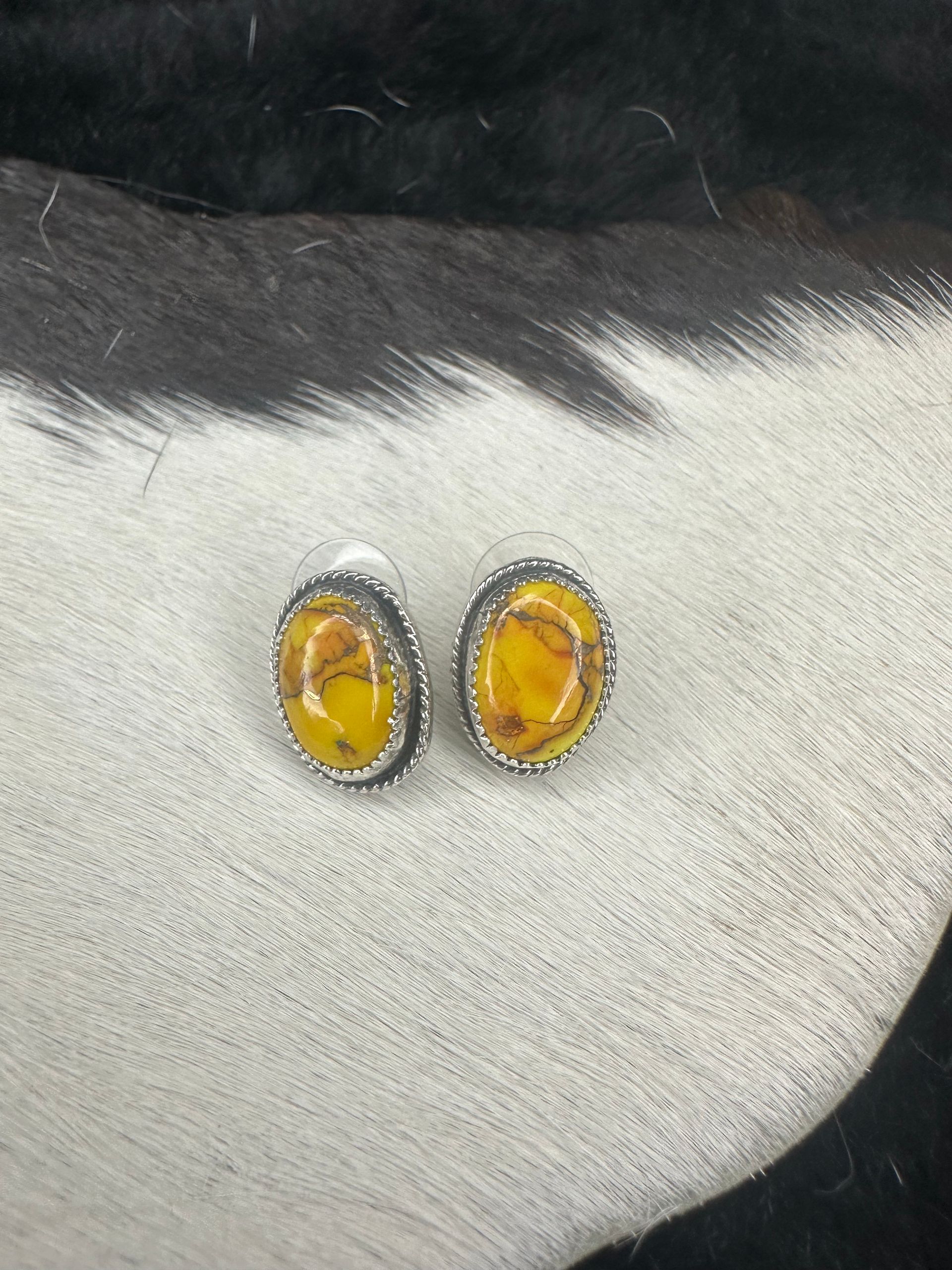 Honey Turquoise Sterling Silver Stud Earrings