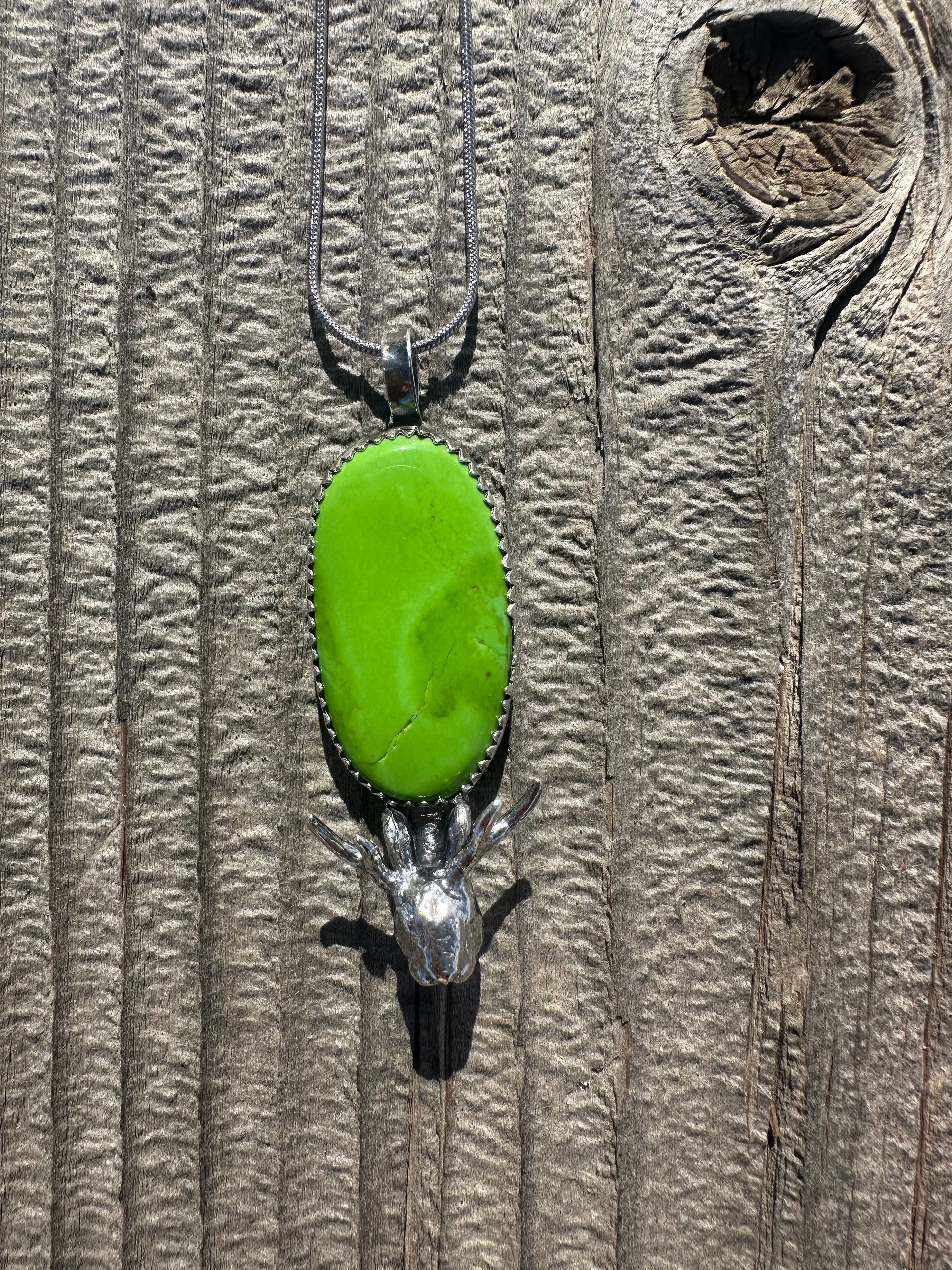 Sterling Silver Green Turquoise Jacklope Head Pendant