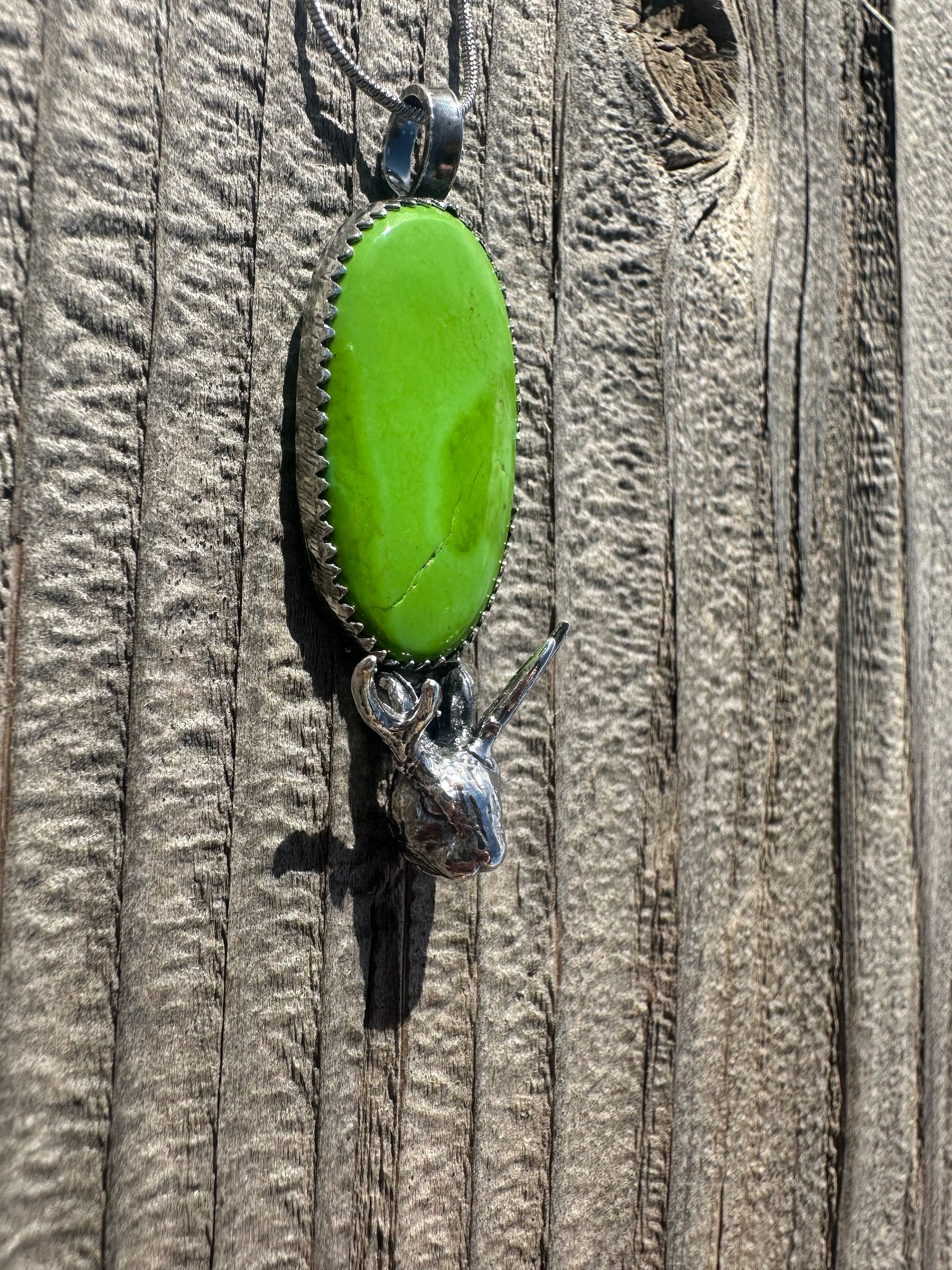 Sterling Silver Green Turquoise Jacklope Head Pendant