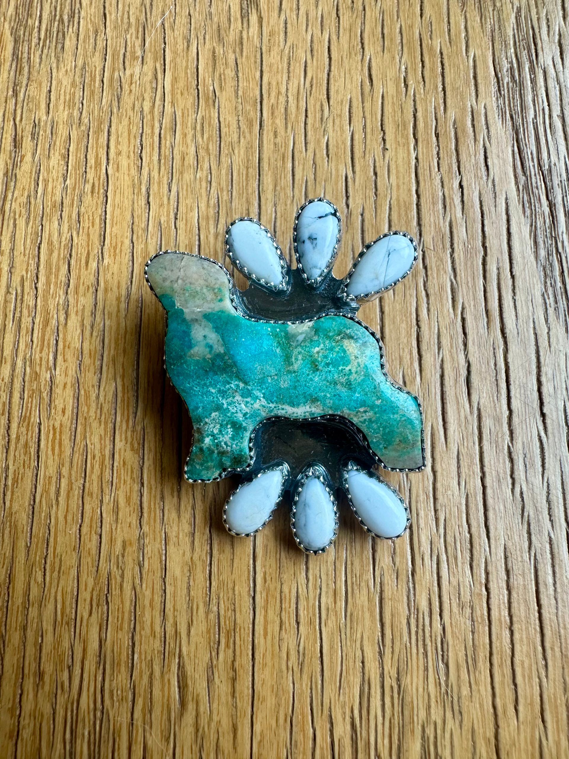 Sterling Silver Kingman Turquoise and White Buffalo Show Lamb Pendant