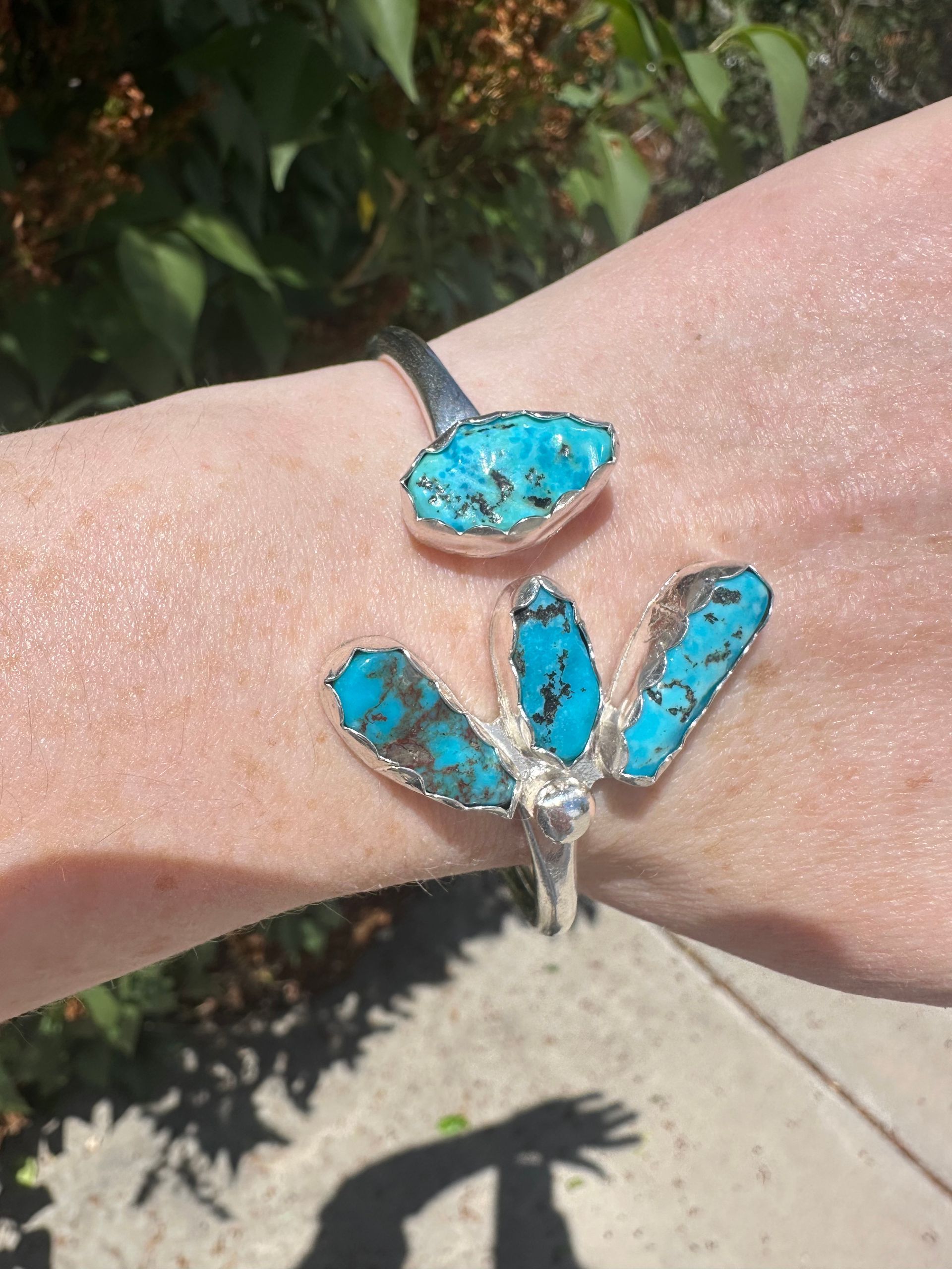 Sterling Silver Old Stock Kingman Turquoise Cuff Style Bracelet- Fully Adjustable