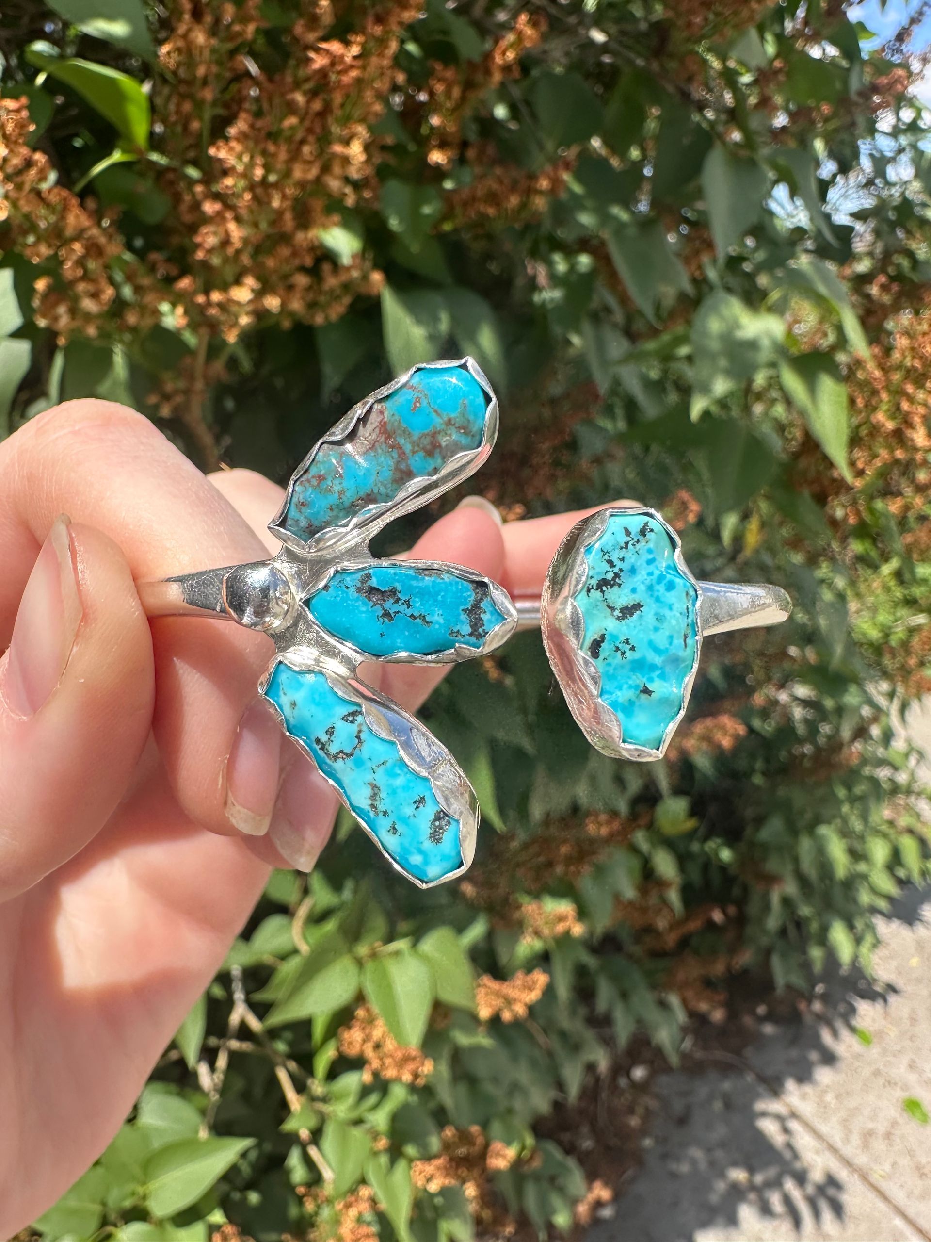 Sterling Silver Old Stock Kingman Turquoise Cuff Style Bracelet- Fully Adjustable