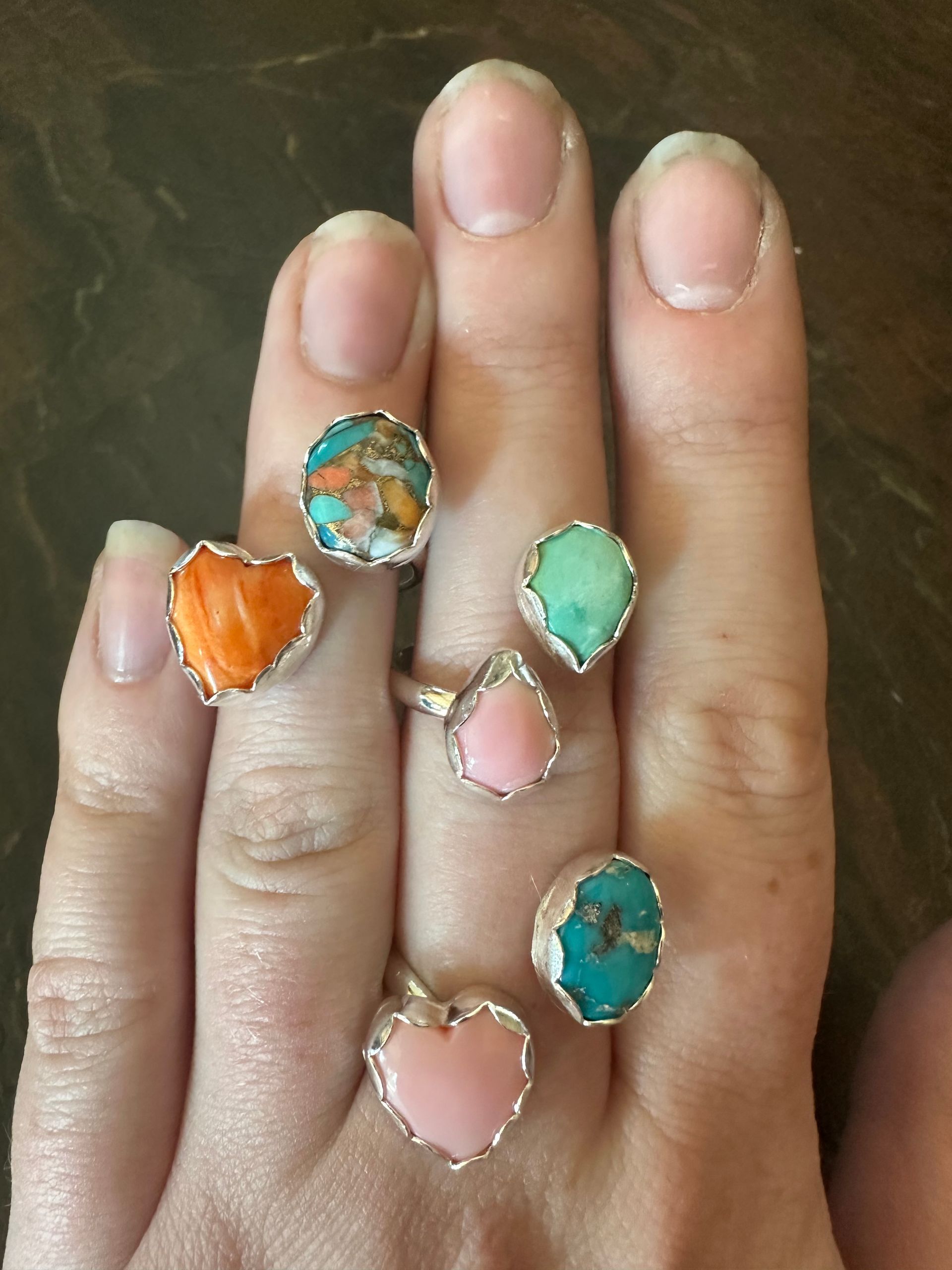 Sterling Silver Wrap Ring- Sierra Bell Turquoise and Pink Conch