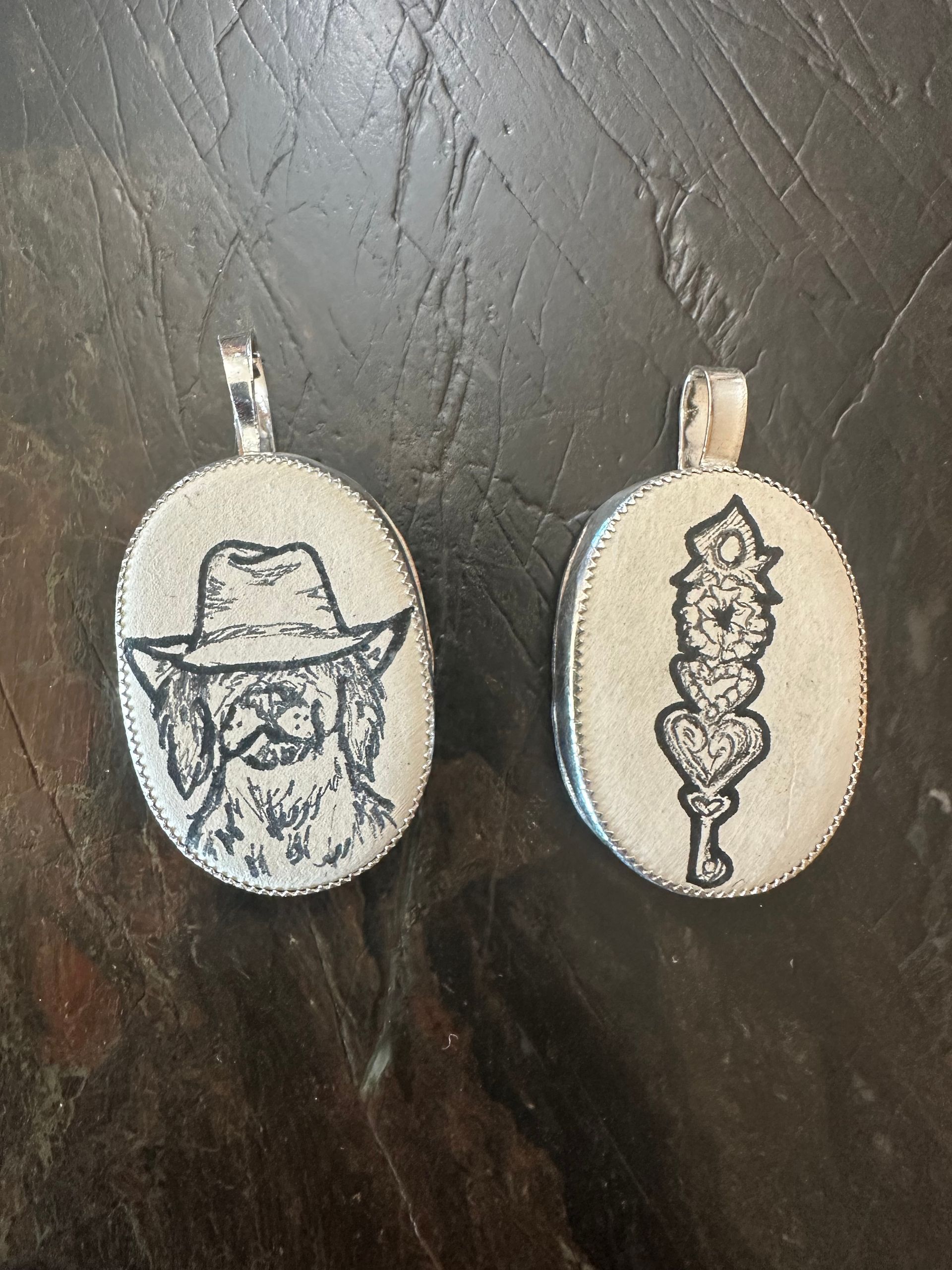 Hand Drawn Key Mixed Metal Pendant