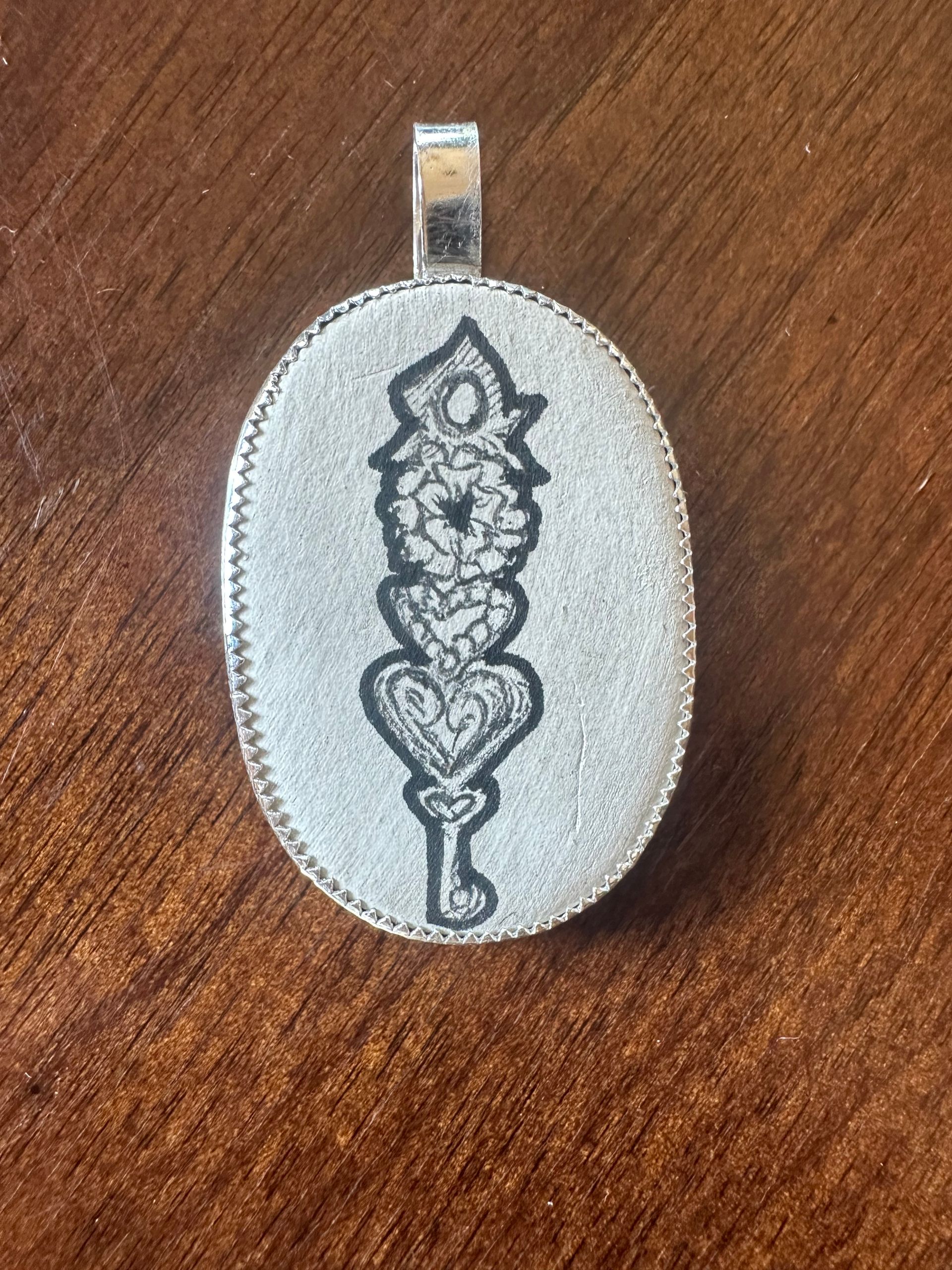 Hand Drawn Key Mixed Metal Pendant
