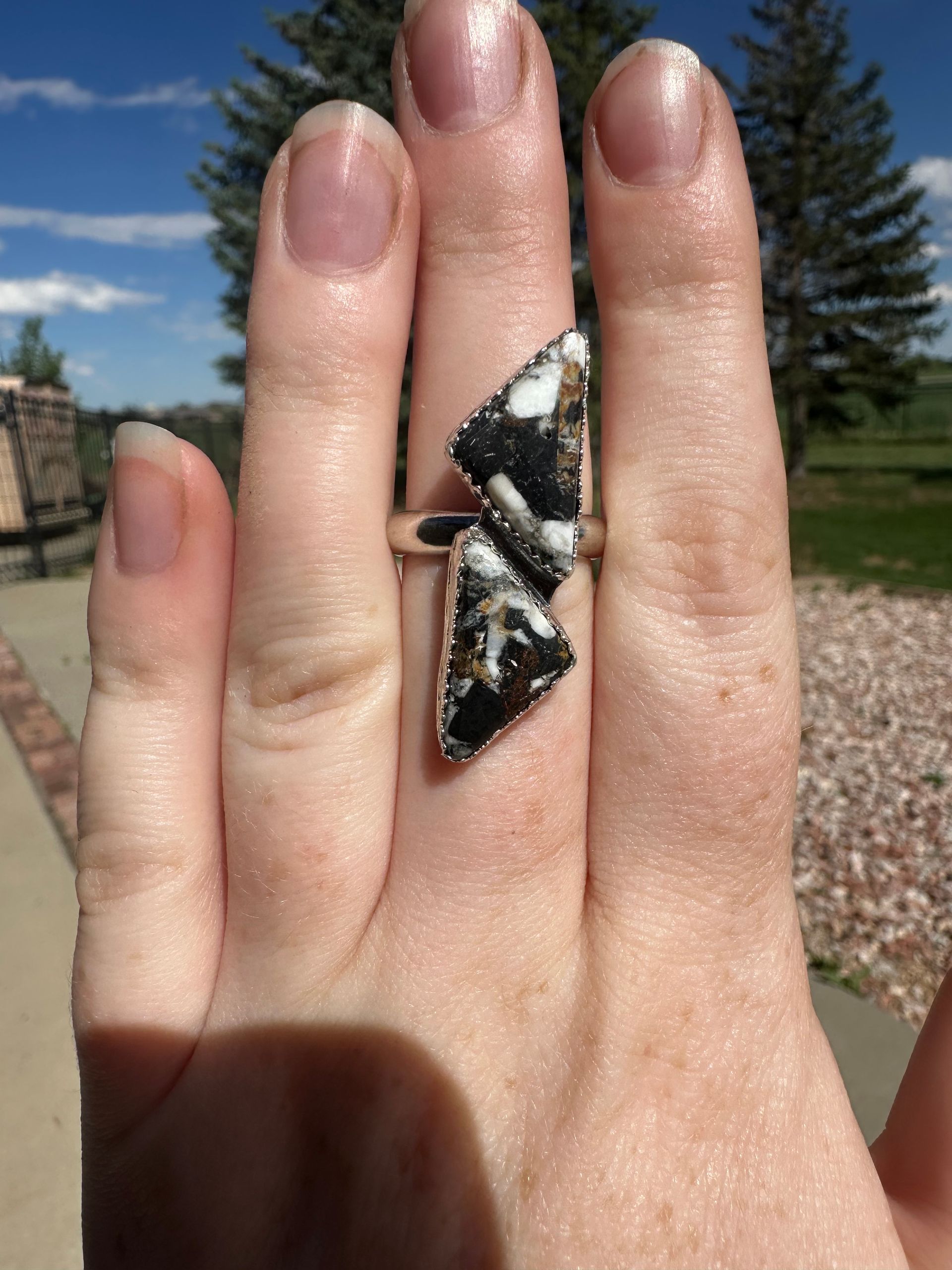 White Buffalo Turquoise Two Diamond Stone Ring Sterling Silver