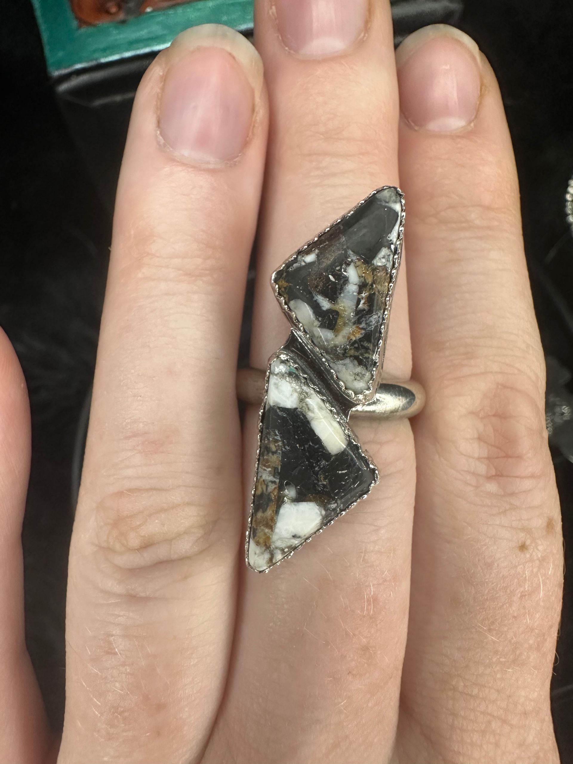 White Buffalo Turquoise Two Diamond Stone Ring Sterling Silver