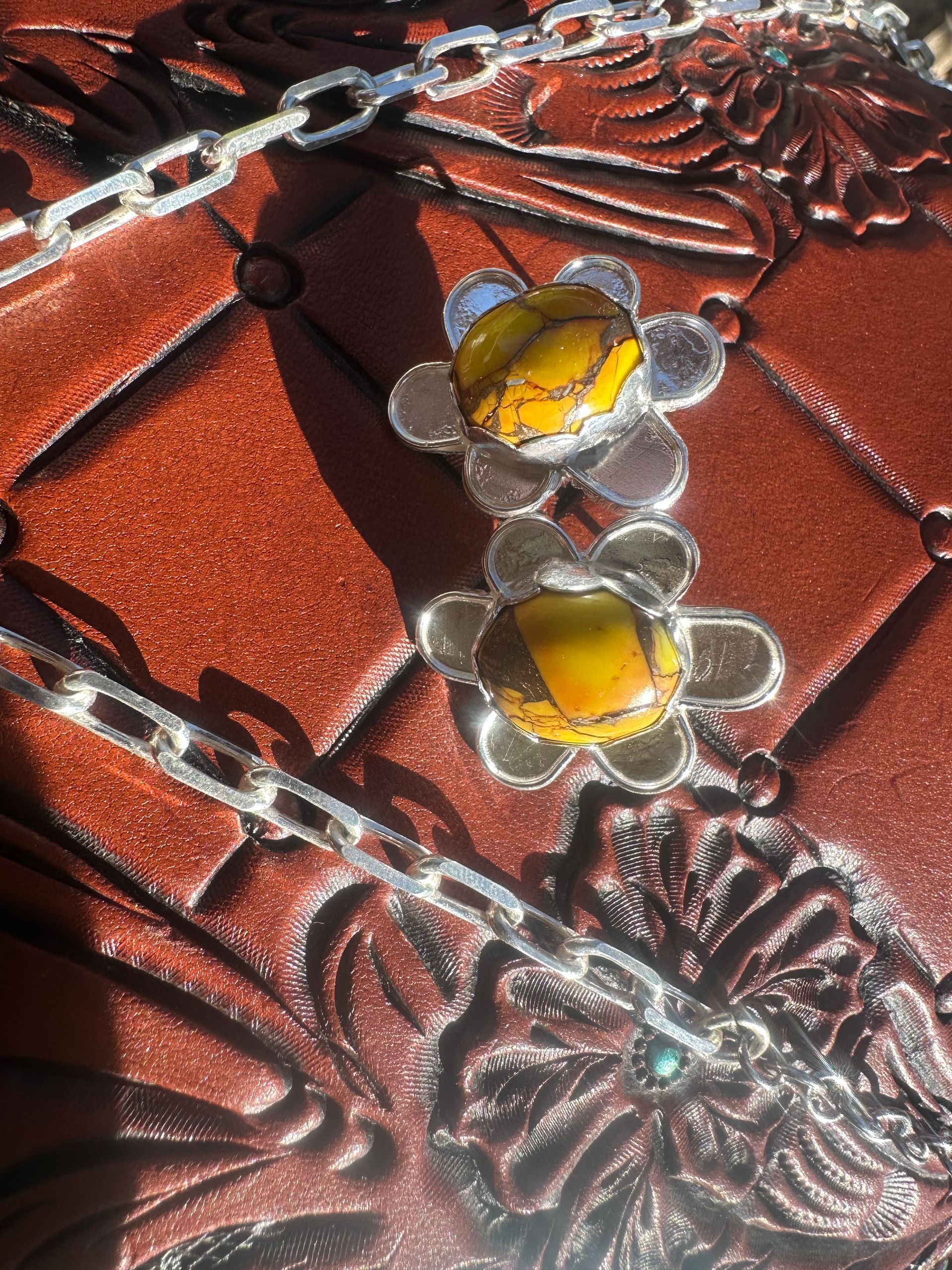 Honey Turquoise and Sterling Silver Earring and Lariat SET