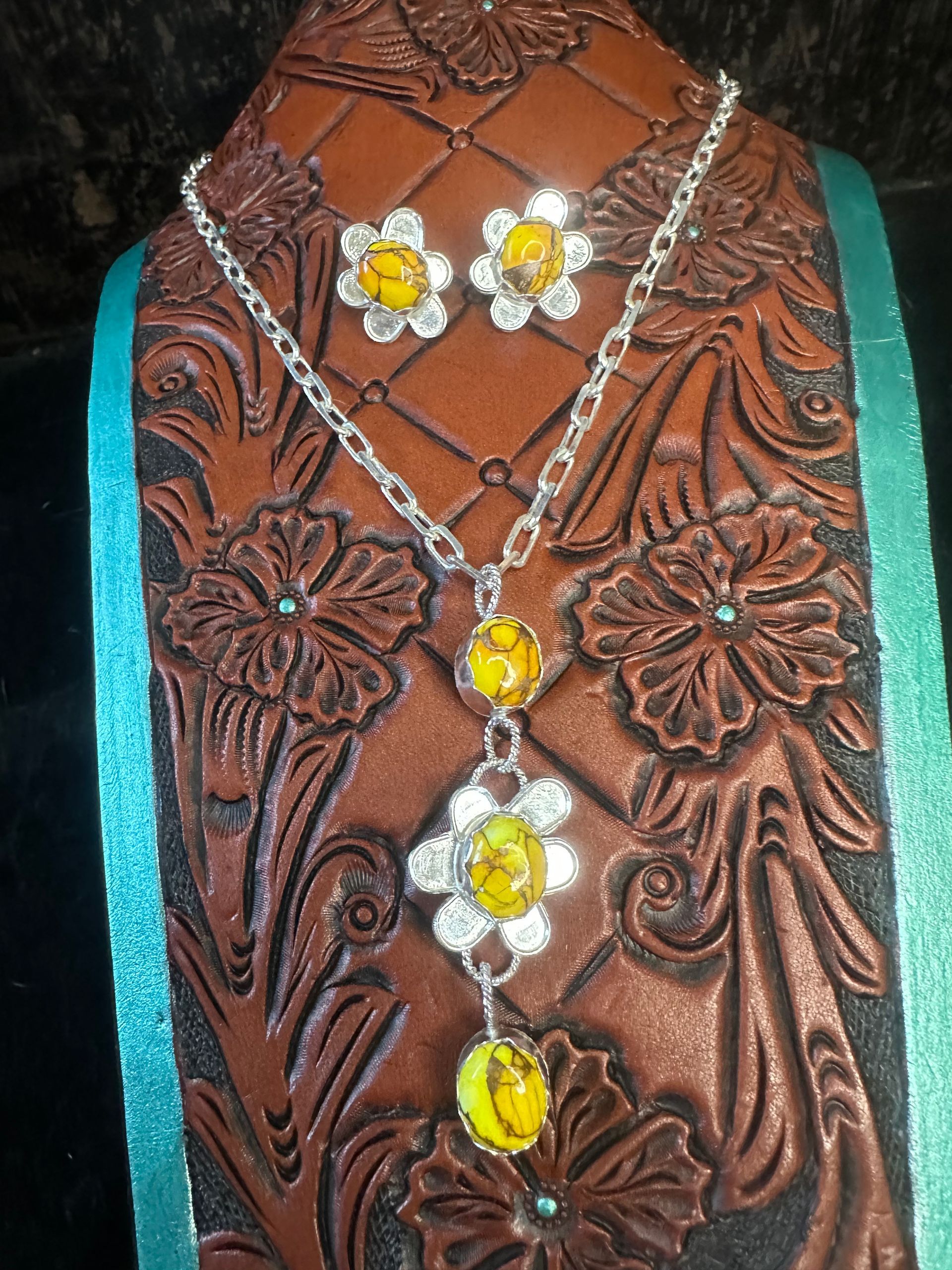 Honey Turquoise and Sterling Silver Earring and Lariat SET