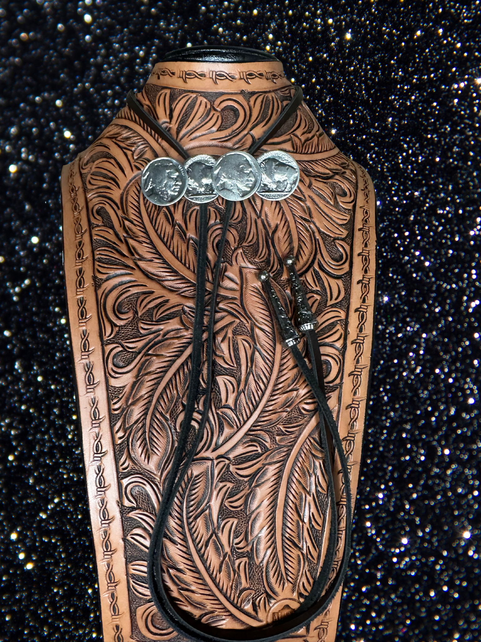 Buffalo Nickel Bolo Tie Leather Cord and Sterling Silver Clasp