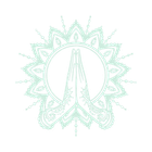 Mint-green ornamental meditating figure with a halo-like mandala on white background