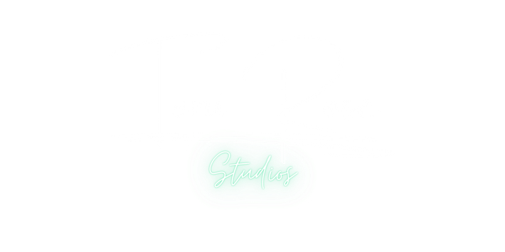 Toni Rose Studio logo with tiny pale green handwritten wordmark centered on a white background