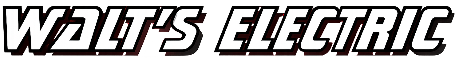 Walt’s Electric logo in bold black and white text with a stylized lightning bolt design