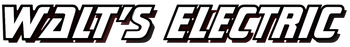 Walt’s Electric logo in bold black and white text with a stylized lightning bolt design