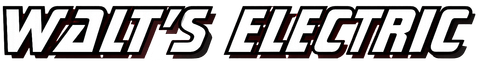 Walt’s Electric logo in bold black and white text with a stylized lightning bolt design