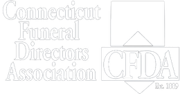 The logo for the connecticut funeral directors association is black and white.
