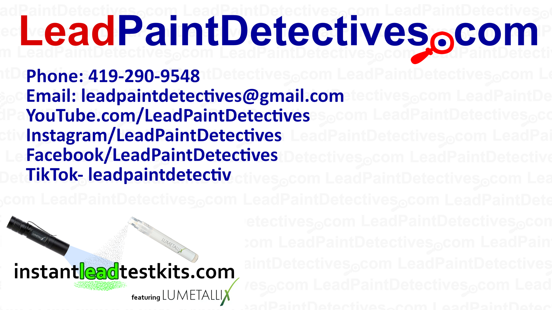 Contact the Lead Paint Detectives or visit our socials.