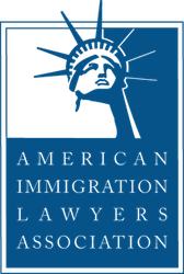 American Immigration Lawyers Association logo with blue Statue of Liberty graphic and white text