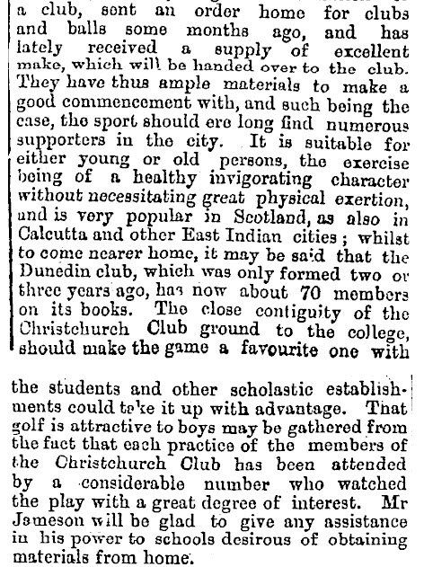 A page from a book that says n club sent an order home for clubs and has lately received a supply of excellent make