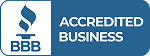 BBB Accredited Business logo with blue torch icon and text on white background