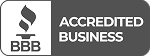 BBB Accredited Business badge with black and white logo and text
