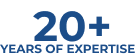 20+ years of expertise in bold blue text on a white background