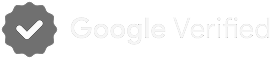 Gray verification badge with a white checkmark beside faint text reading “Google Verified”