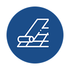Blue circular sign with a white line drawing of a hand using a touchscreen