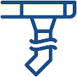 Blue line icon of a drilling machine with a drill bit cutting downward