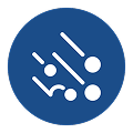 Blue circular icon with white dots and diagonal lines, resembling a network or data symbol