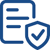 Blue document with a shield and checkmark icon, suggesting secure verification
