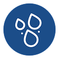 Blue circular icon with three white water droplets