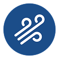 Blue circle with a white wind swirl icon