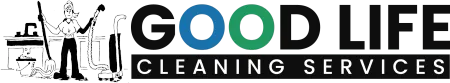 Good Life Cleaning Services logo with black and green text and a house silhouette