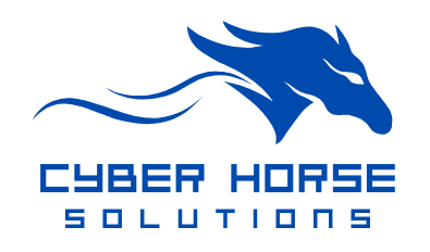 Blue silhouette of a horse head with flowing mane above the text 