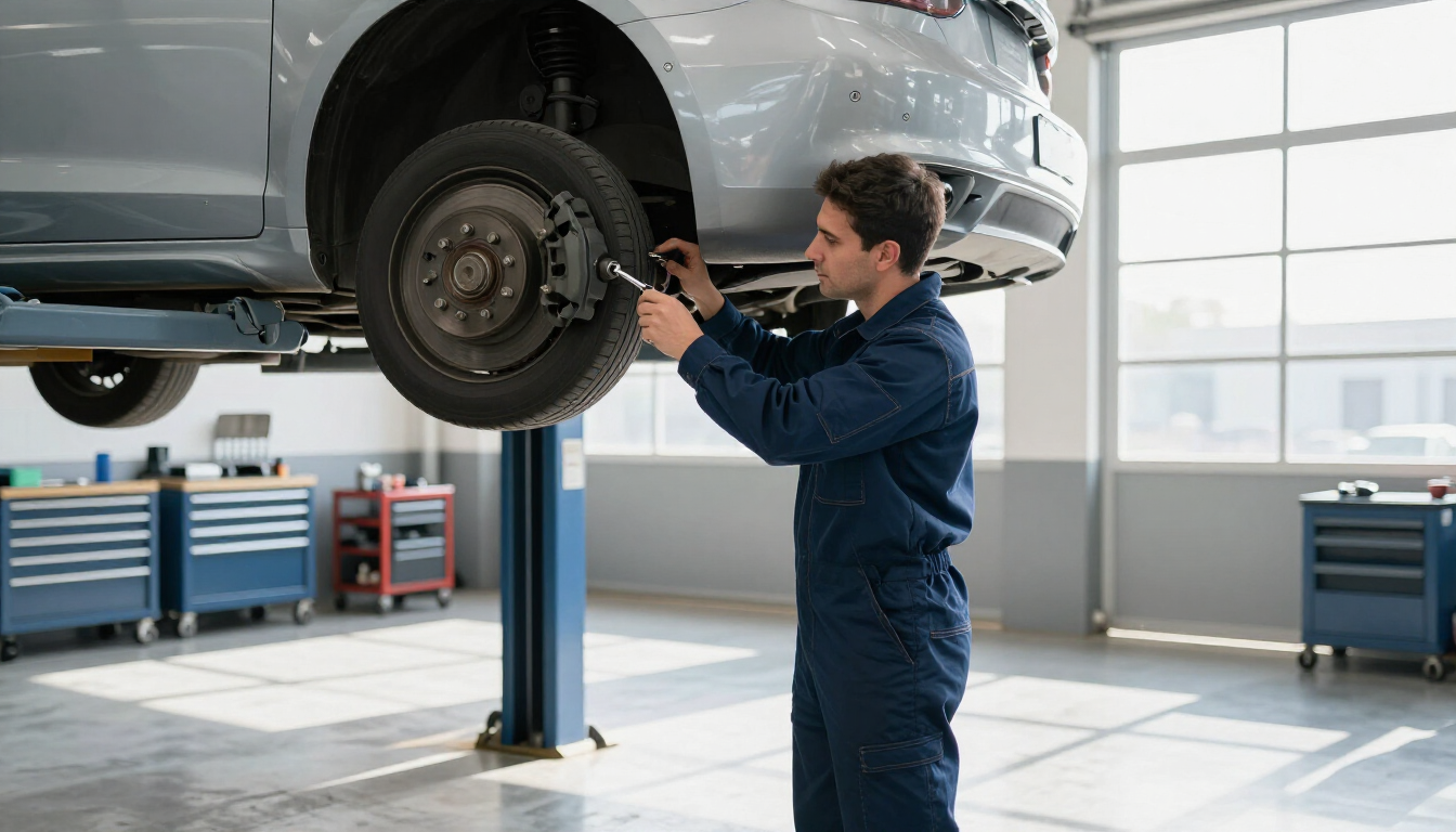 Mechanic Inspecting Brakes