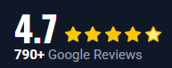 4.7-star Google review rating with 790+ reviews on a dark background