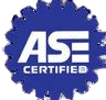 ASE Certified logo in blue and white with gear-shaped border