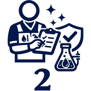 Blue scientist holding a clipboard beside a shield and lab flask, with a large number 2 below.