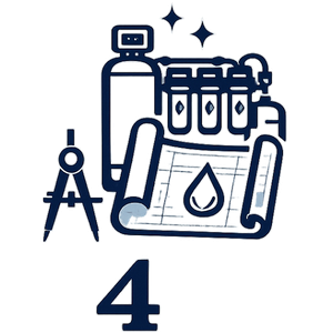 Lab equipment icon with test tubes, drafting compass, and a flask symbol above the number 4