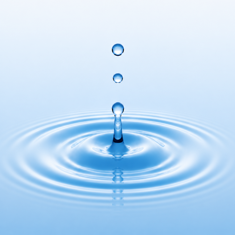 Blue water droplet splashing into a calm pool, creating concentric ripples